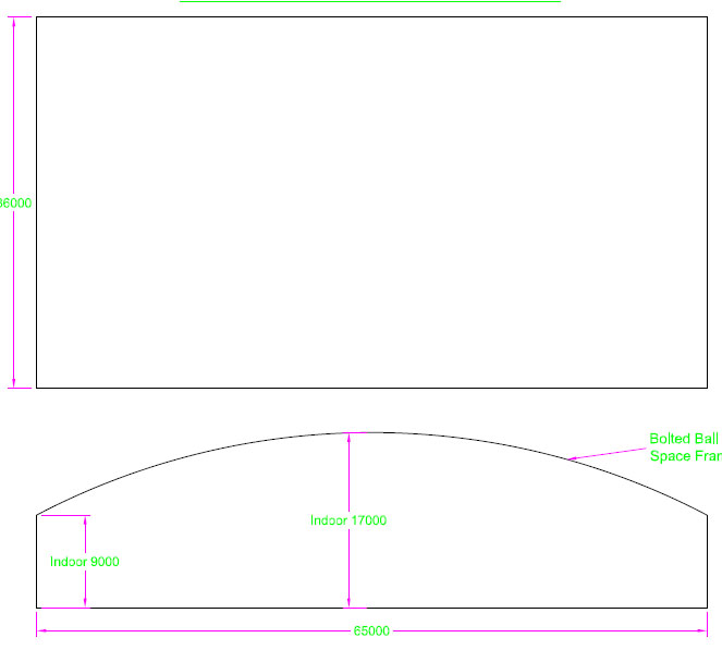 三清山跨度65米，拱高8米网架